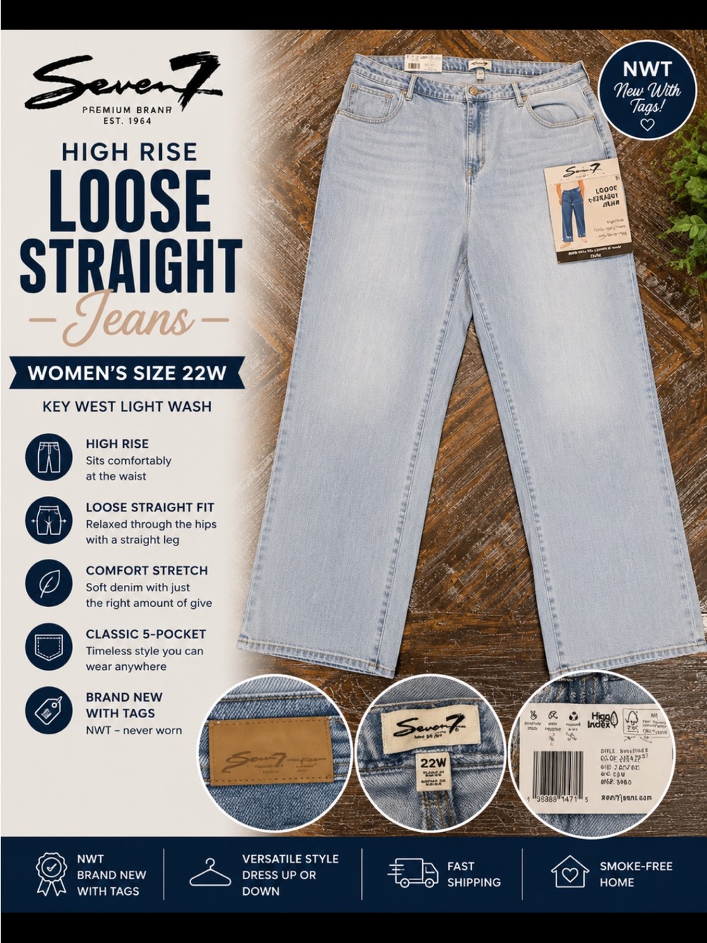Seven7 Light Blue High-Rise Loose Straight Jeans (Women)